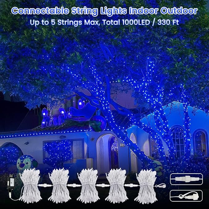 Upgraded Connectable 200 LED String Lights Indoor Outdoor, 66FT Blue Christmas - Image 2