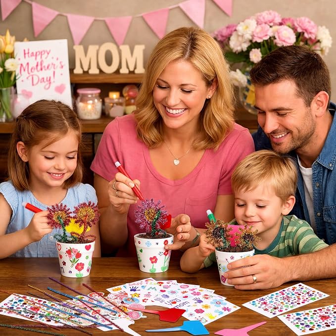 Funnymoom 48 Set Paintable Flower Pot Craft Kit DIY Spring Pots Craft - Image 5