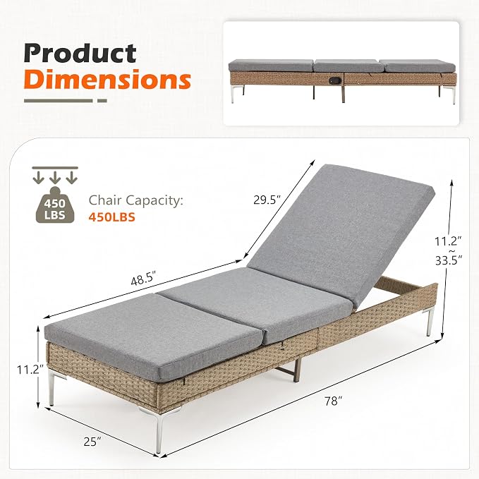 HOMREST Outdoor Chaise Lounge Chair, Patio Wicker Recliner - Image 3