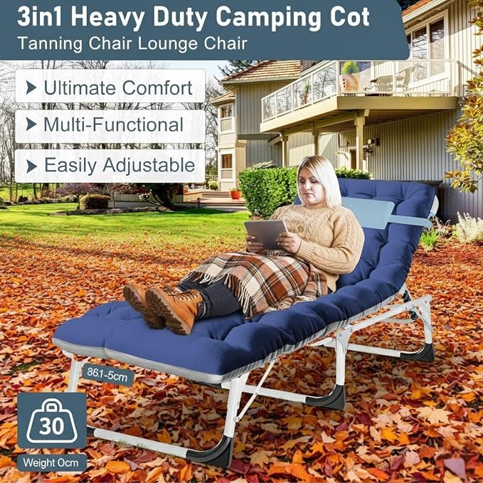 ABORON 3 in 1 Sun Tanning Chair, Heavy Duty Folding Chaise Lounge Chairs - Image 3