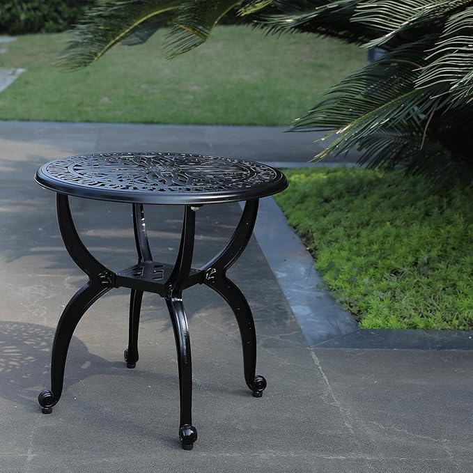 Cast Aluminum Outdoor Side Table, All Weather Round Small Coffee Table - Image 2