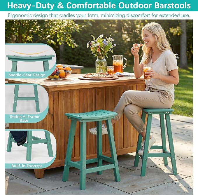 Outdoor Bar Stools Set of 4, 24 Inch All-Weather HDPE Counter Height Chairs - Image 5