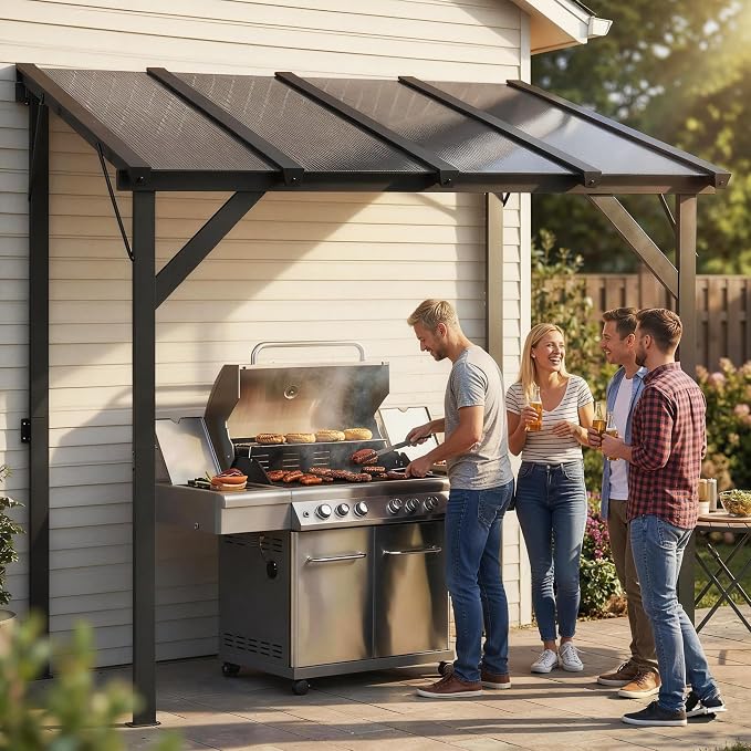 Outsunny 8' x 5' Hardtop Grill Gazebo, Lean-to BBQ Gazebo Shelter, Wall-Mounted - Image 9