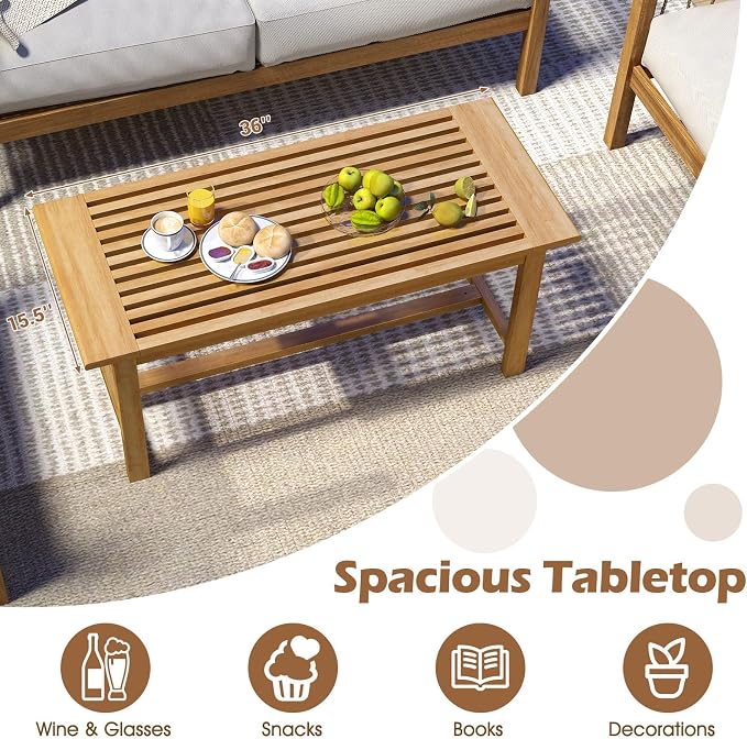 Tangkula 36” Patio Coffee Table, Solid Wood Coffee Table - Image 5