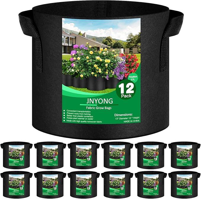12-Pack 7 Gallon Thickened Non-Woven Grow Bags, Aeration Fabric Pots by JNYONG
