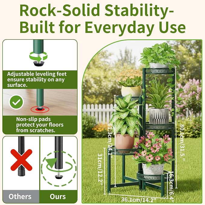 5-Tier Metal Plant Stand Indoor Outdoor, Corner Tall Plant Shelf - Image 3