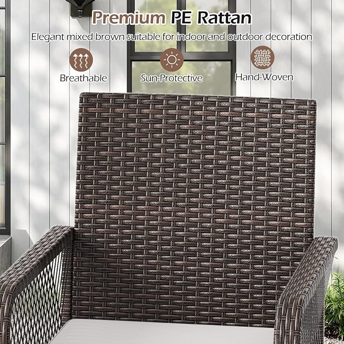 COSTWAY Outdoor Wicker Bar Stools, Armrest and Backrest, Patio Bar Height Chairs - Image 3