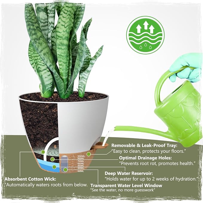 Self-Watering Pots for Indoor Plants 4 Pack, 6/8/10/12 Inch Outdoor Planters - Image 3