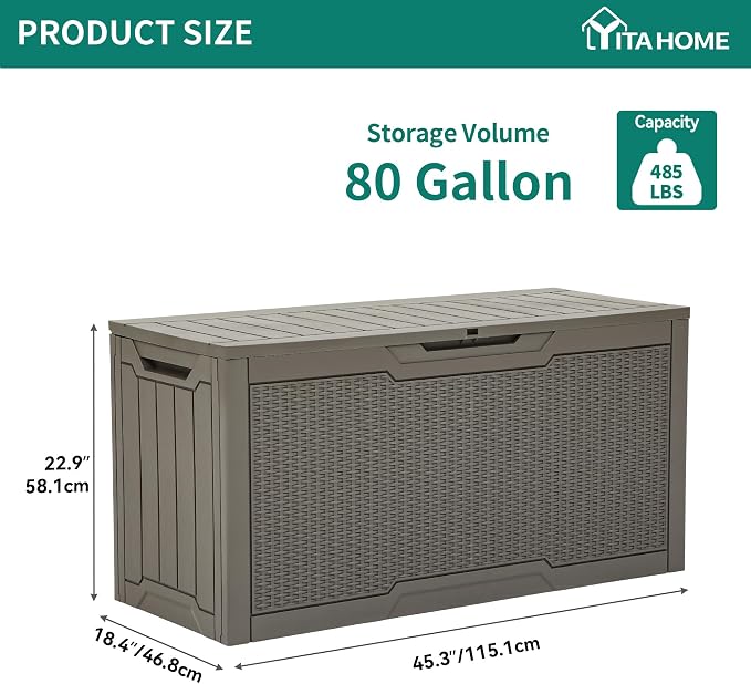 YITAHOME 80 Gallon Resin Deck Box, Weather Resistant Outdoor Rattan Storage Box - Image 6