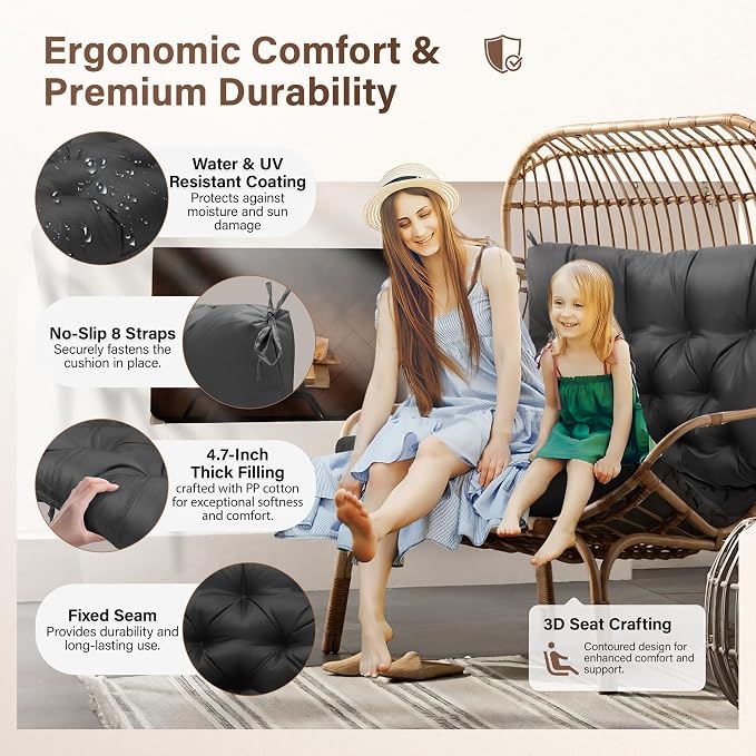 Waterproof Porch Swing Cushions 60 Inch, 2 3-Seater Replacement - Image 3