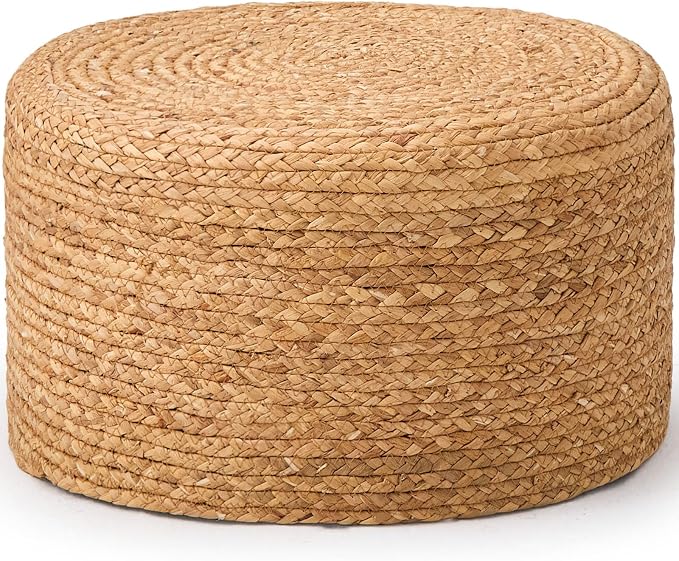 Wimarsbon Round Pouf Ottoman, Natural Hand Knitted Footrest Poof, Rustic Lounge by Wimarsbon