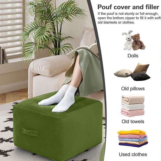 MeMoreCool Square Stuffed Pouf Ottoman Foot Rest, Floor Pouf Foot Stool - Image 4