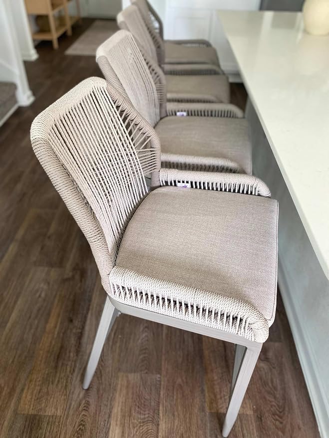 PURPLE LEAF Counter Height Bar Stools Set of 4 Woven Aluminum Modern Barstools - Image 4