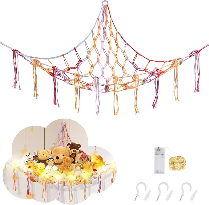 Stuffed Animal Hammock with LED Light, Large Stuffed Animals Storage Corner by CERETIA