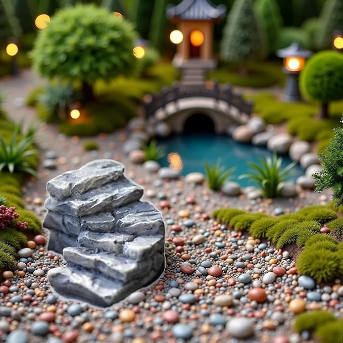 Curved Stone Steps Miniature Fairy Garden Accessories, Miniature Pond Lawn - Image 6