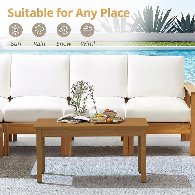 LUE BONA Outdoor Coffee Table Rectangle, HDPS Patio Coffee Tables - Image 4