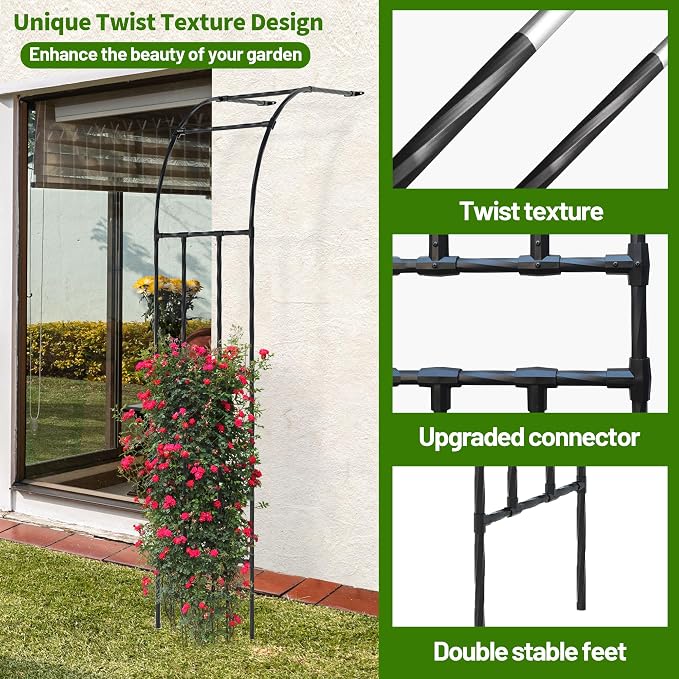 Twira Half Side Garden Arch Trellis, 7.9FT Metal Arbor Trellis - Image 2