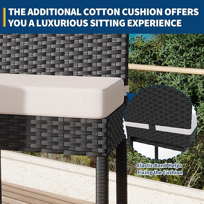 GarveeLife Wicker Woven Outdoor Bar Stools Set of 2, Rattan Patio Stools & - Image 5