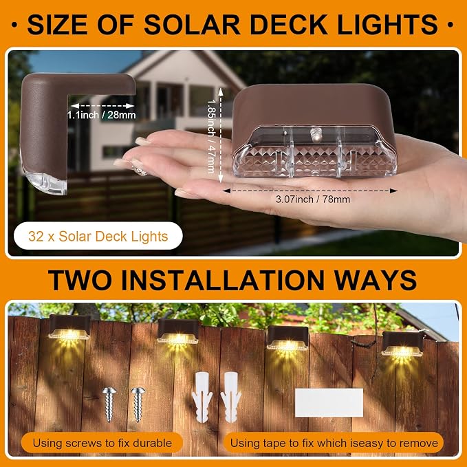 Geelin 32 Pcs Solar Deck Lights Outdoor, Waterproof LED Solar Step Fence Lights - Image 2