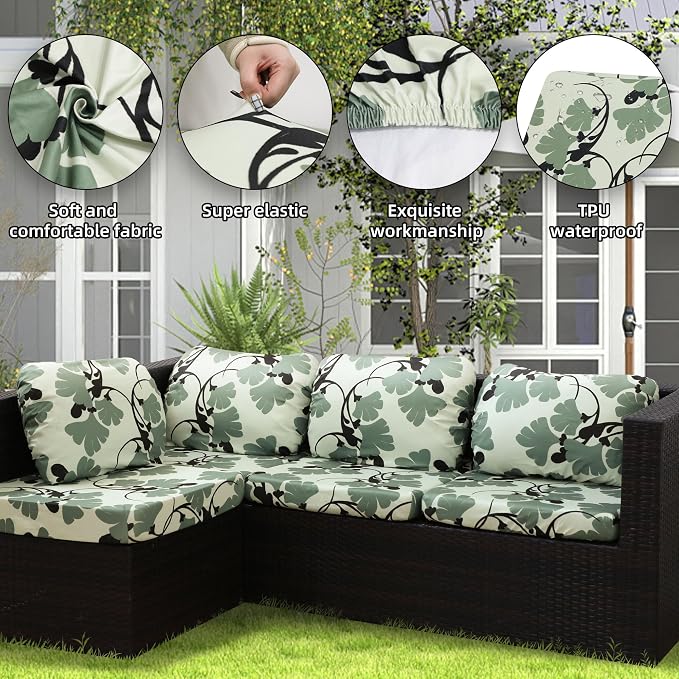8Pcs Stretch Patio Cushion Covers Outdoor Cushion Cover, Jacquard Stretch - Image 3