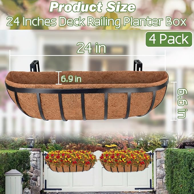 ZeeDix 4 Pack 24 Inch Railing Planter Box, Metal Window Boxes - Image 3