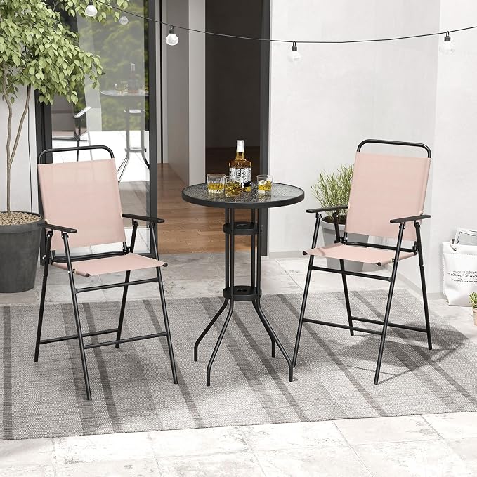 Tangkula 3 Piece Outdoor Bar Set, Patio Round Bar Table - Image 4