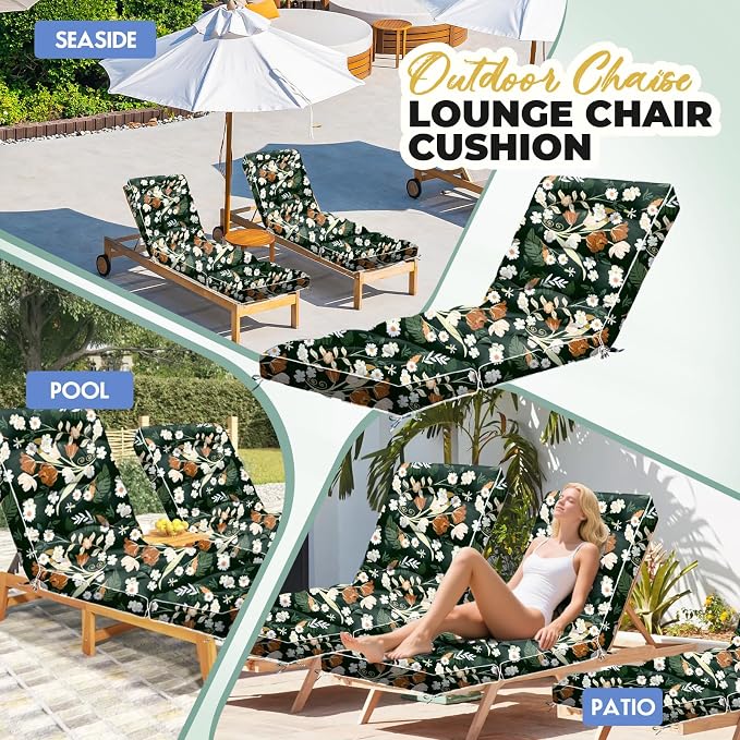 Outdoor Chaise Lounge Chair Cushion, Waterproof Non-Slip Patio Chaise Lounge - Image 7
