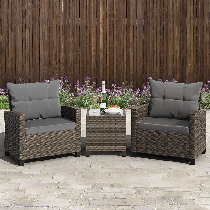 Shintenchi 3 Pieces Patio Furniture Set 3 Pieces PE Rattan Wicker Chairs - Image 2
