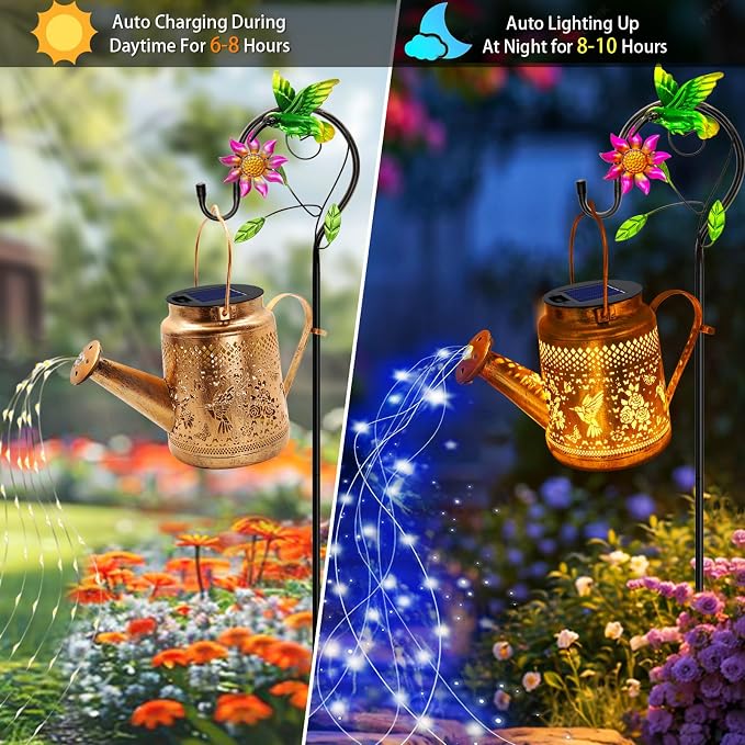 Solar Lanterns Outdoor Waterproof, Hummingbird Watering Can Garden Decor - Image 7