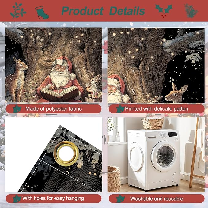 Santa Reading with Woodland Animals Garage Door Banner 6x13FT, Cozy Forest - Image 3