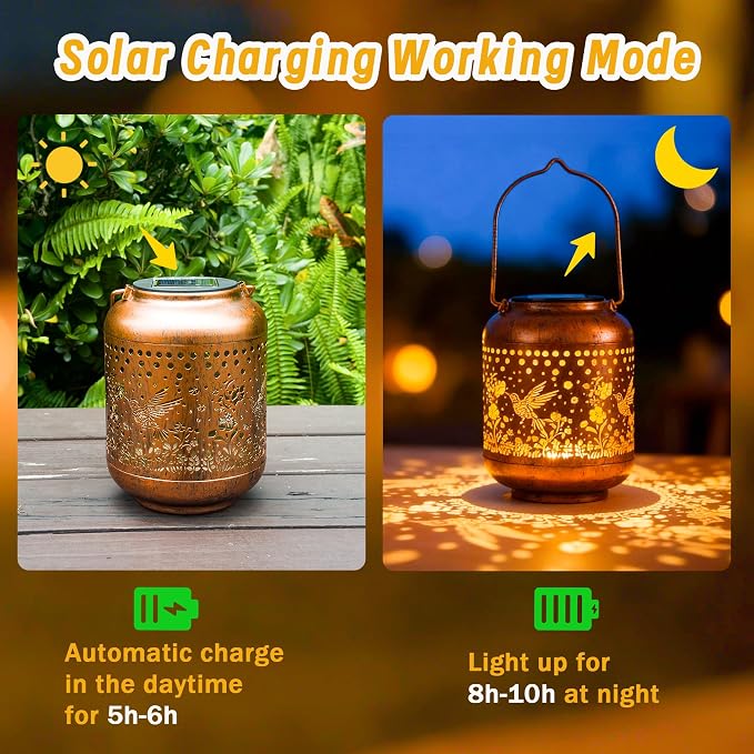 Gifts for Women Mom Grandma, Hummingbird Solar Lanterns Outdoor Waterproof - Image 3