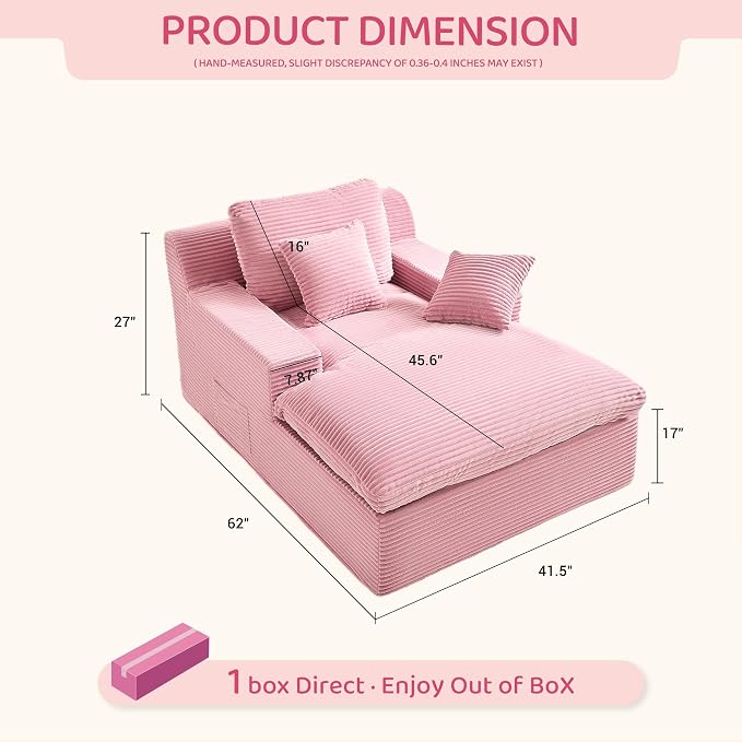 63" Chaise Lounge Chair Indoor, Set of Convertible Sleeper Sofa Couch - Image 2