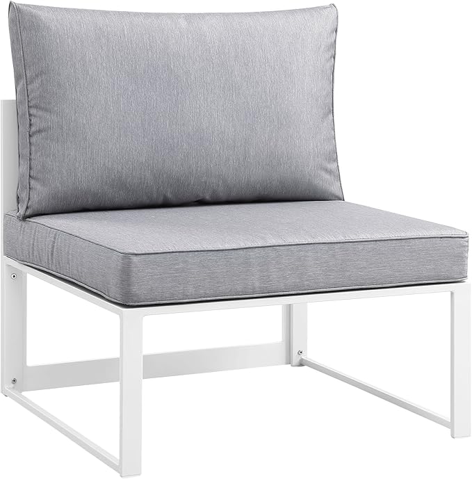 Modway Fortuna Aluminum Outdoor Patio Armless Chair in White Gray by Modway