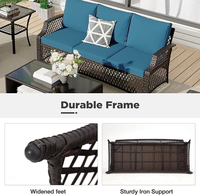 HOMREST 7 Piece Patio Furniture Set, Wicker Outdoor Conversation Sofa Set - Image 8