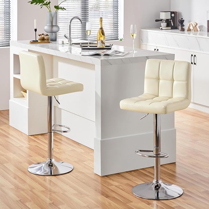 Yaheetech Bar Stools Set of 2, Adjustable PU Leather Swivel Barstools, Modern - Image 5