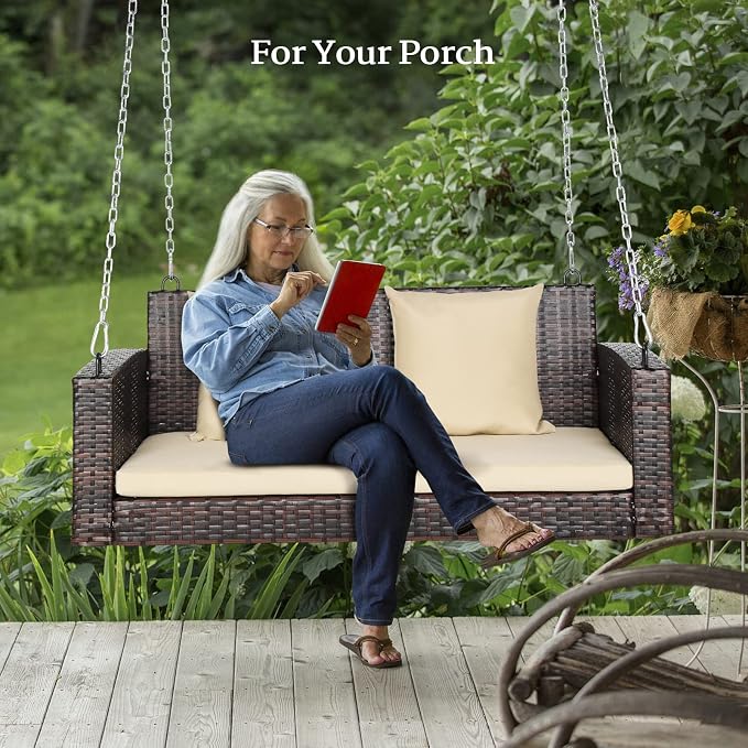 VINGLI Heavy Duty 800 LBS Wicker Hanging Porch Swing - Image 5
