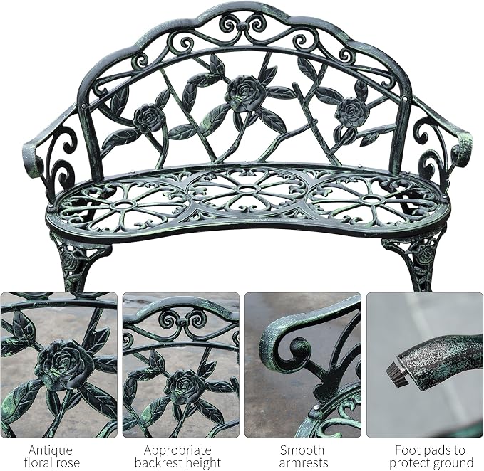 Outsunny Outdoor Bench, Cast Aluminum Outdoor Furniture, Metal Bench - Image 5