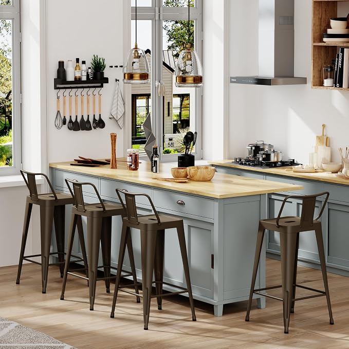 Metal Bar Stools Set of 4 Indoor/Outdoor Counter Height Bar Chairs - Image 3