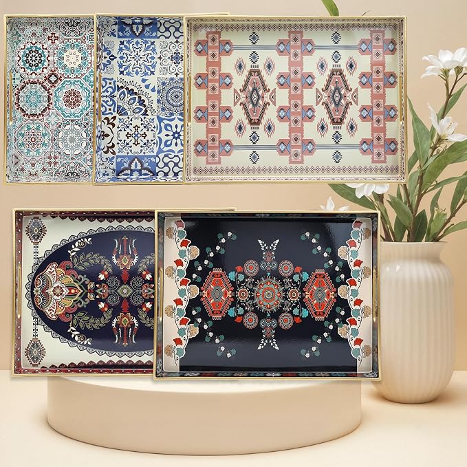 Spsyrine Plastic Serving Tray for Ottoman, Coffee Table, Rectangle Decorative - Image 6