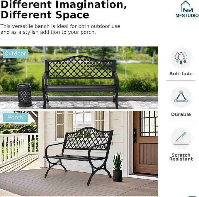 MFSTUDIO 50" Lucky Clover Outdoor Bench, Durable Patio Garden Bench Park Chair - Image 6