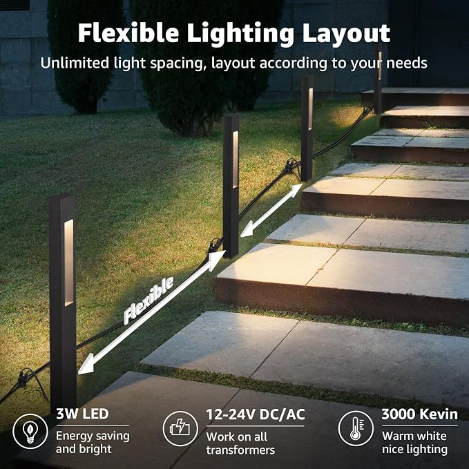 SUNVIE All-In-One LED Low Voltage Landscape Lighting Kit, 3000K Waterproof - Image 2