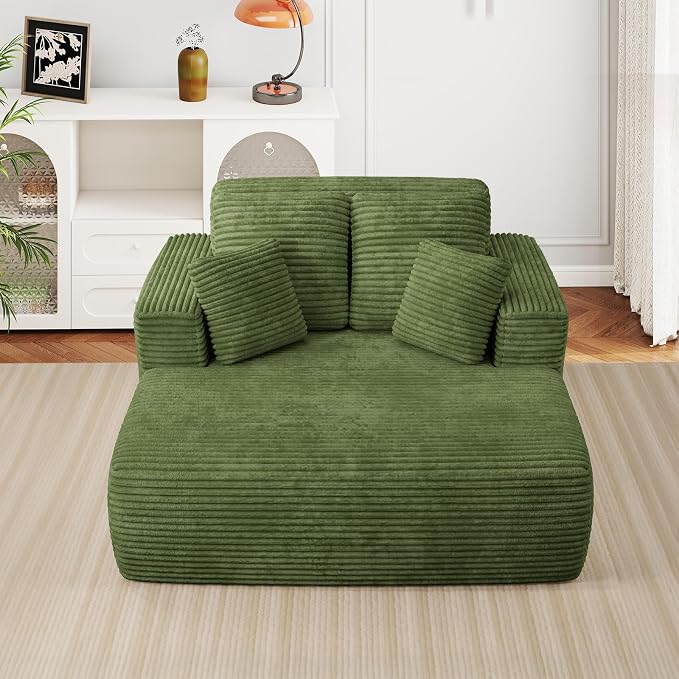 56" Oversized Chaise Lounge Chair Indoor, Plush Corduroy Sleeper Sofa Couch Bed - Image 9
