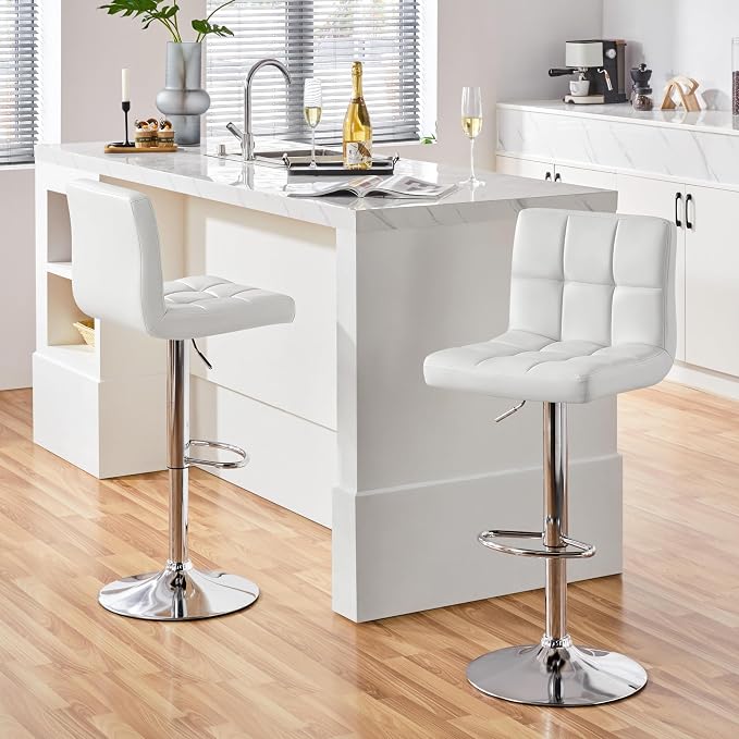 Yaheetech Single Bar Stool, PU Leather Adjustable Swivel Barstools, Armless - Image 4