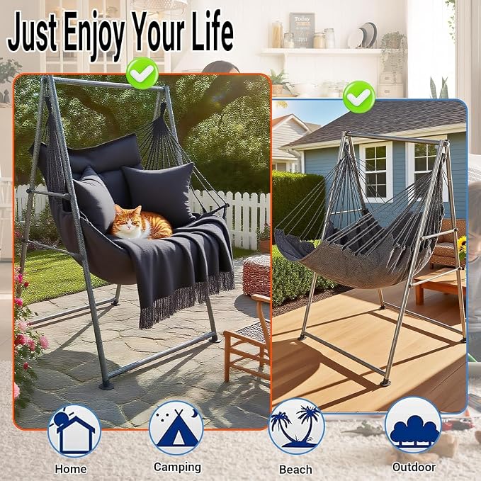 Hammock Chair Stand with X-Large Swing Chair with Footrest，Anti-Tip Thickened - Image 7