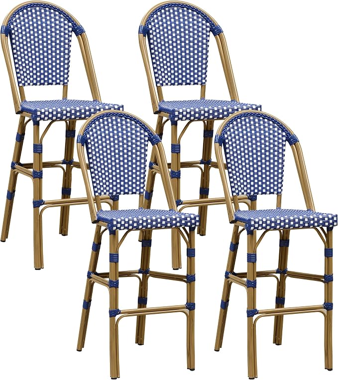 PURPLE LEAF French Bar Stool Set of 4 Bamboo Print Finish Patio Bar Stools by PURPLELEAF