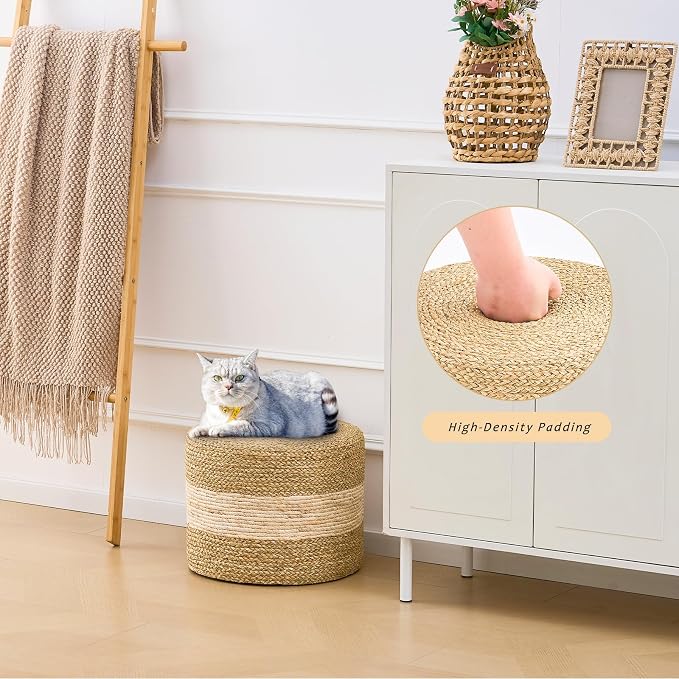Handwoven Seagrass Ottoman Pouf, Round Outdoor Footstool - Image 7