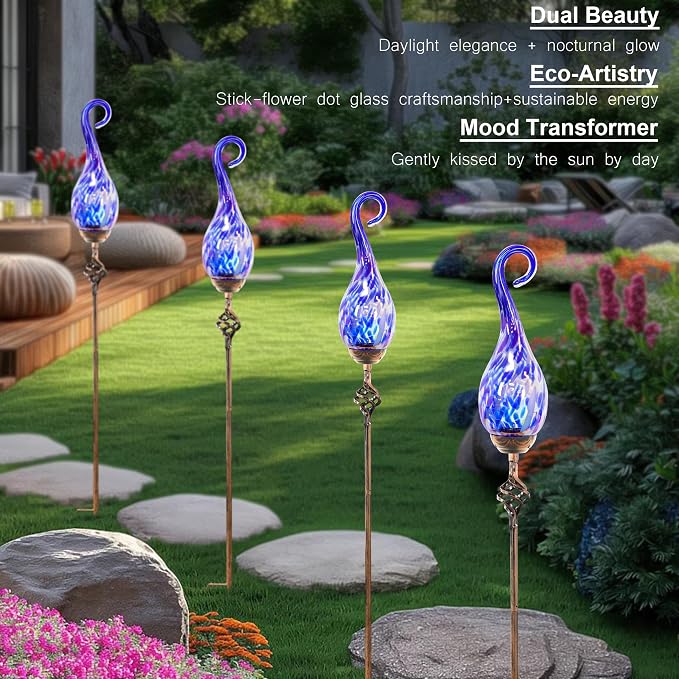 Garden Solar Lights Outdoor, Decorative LED Pearlized Glass Spiral Garden Stake - Image 5