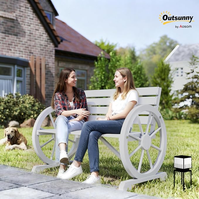 Outsunny 41" Wooden Wagon Wheel Bench, Rustic Outdoor Patio Weather Resistance - Image 2