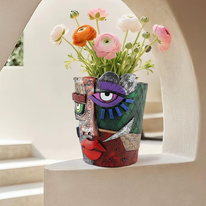 Picasso Abstract Face Flower Pot, Unique Resin Crafted Planter - Image 6