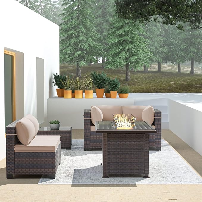 Outdoor Patio Furniture with Fire Pit Table, 6 Pieces Outdoor Furniture Patio - Image 8
